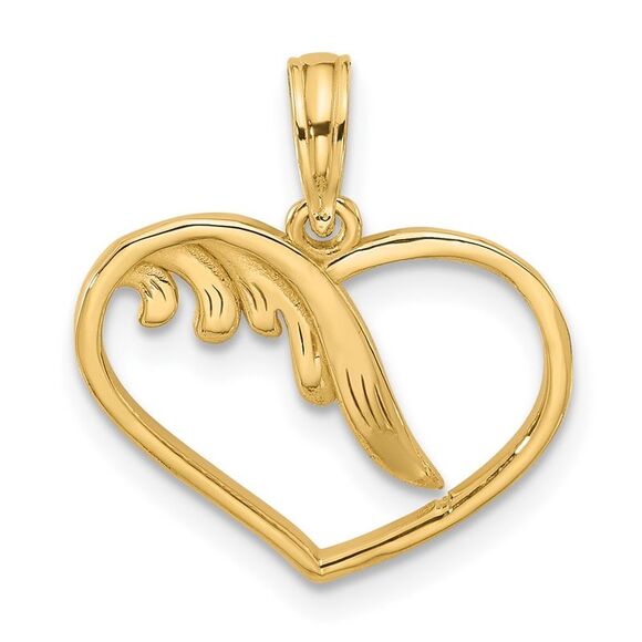 14k Yellow Gold Polished Fancy Wings & Heart Charm